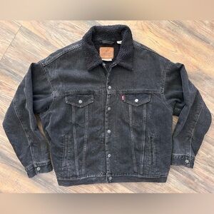 Levi's Big E Premium Black Sherpa Lined Type 3 Trucker Denim Jacket Medium